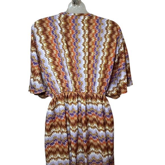 World Market Mira Brown And Purple Ritmo Geometric Kaftan Dress S/M - Picture 8 of 11